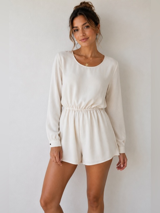Aritzia Dresses & Skirts - Wilfred Aritzia Cream Long Sleeve Romper Minimalist Boho Casual Large
